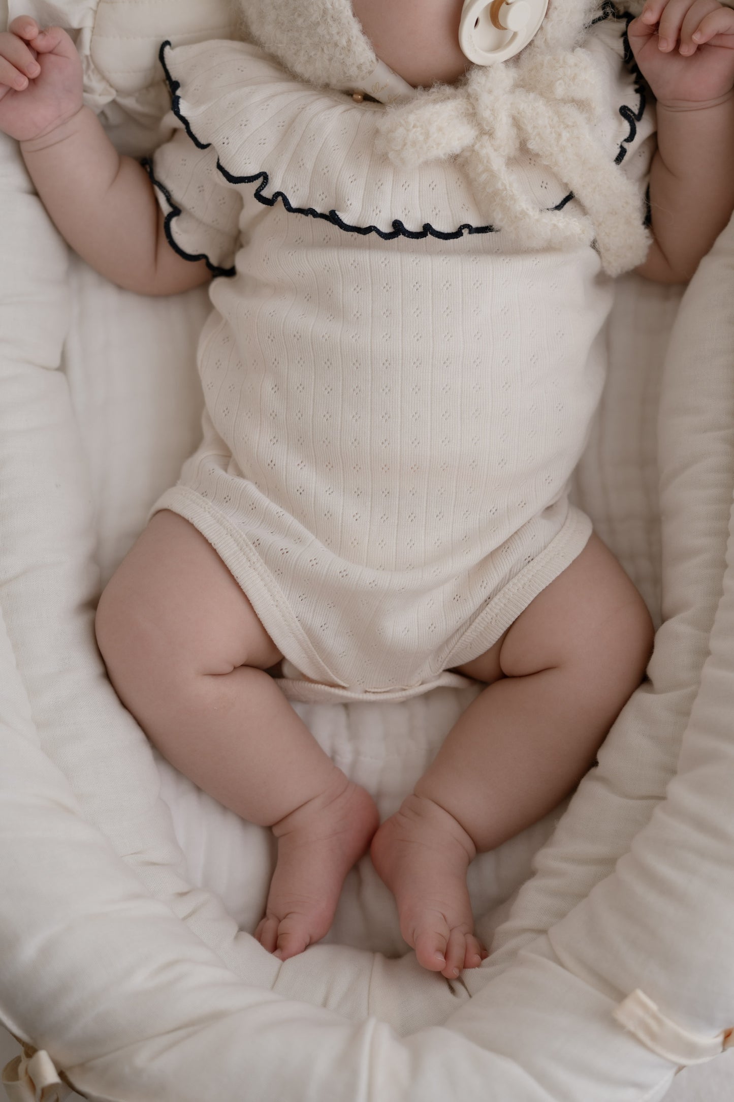Ruffly cotton rompers -Milky cream