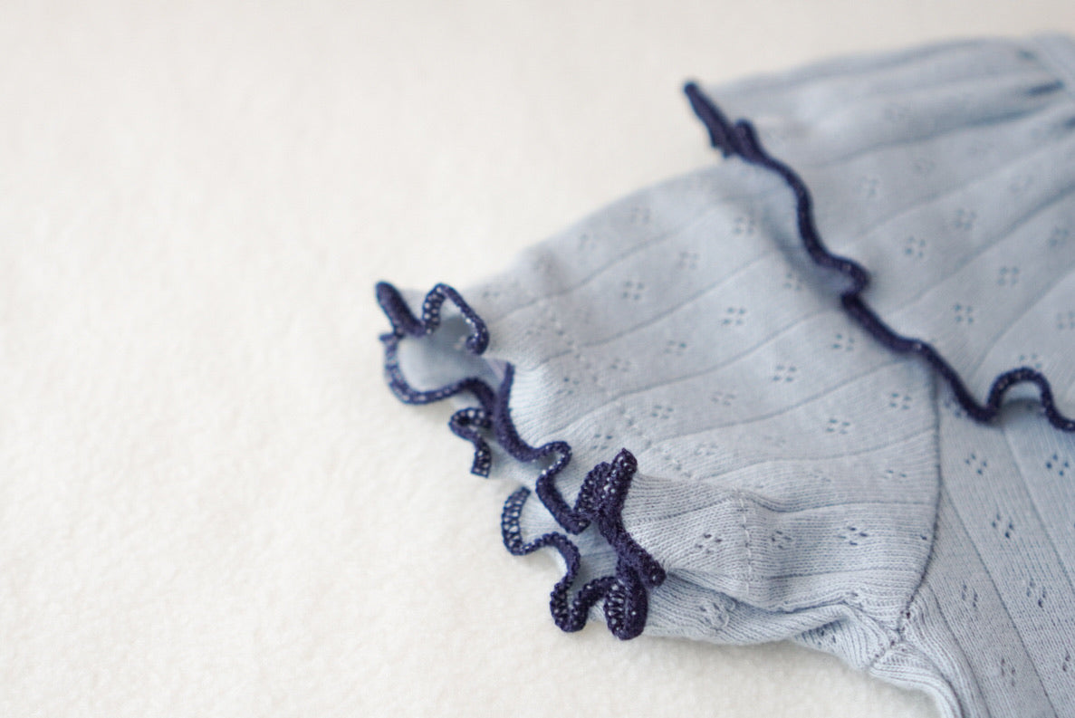 〖NEW〗Ruffly cotton rompers -Blueberry pop